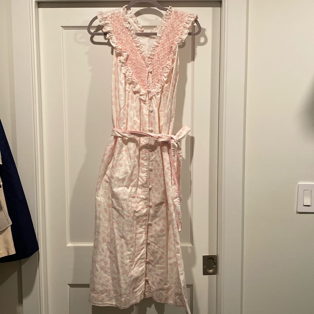 Dondolo linen cotton button down/smocked dress.